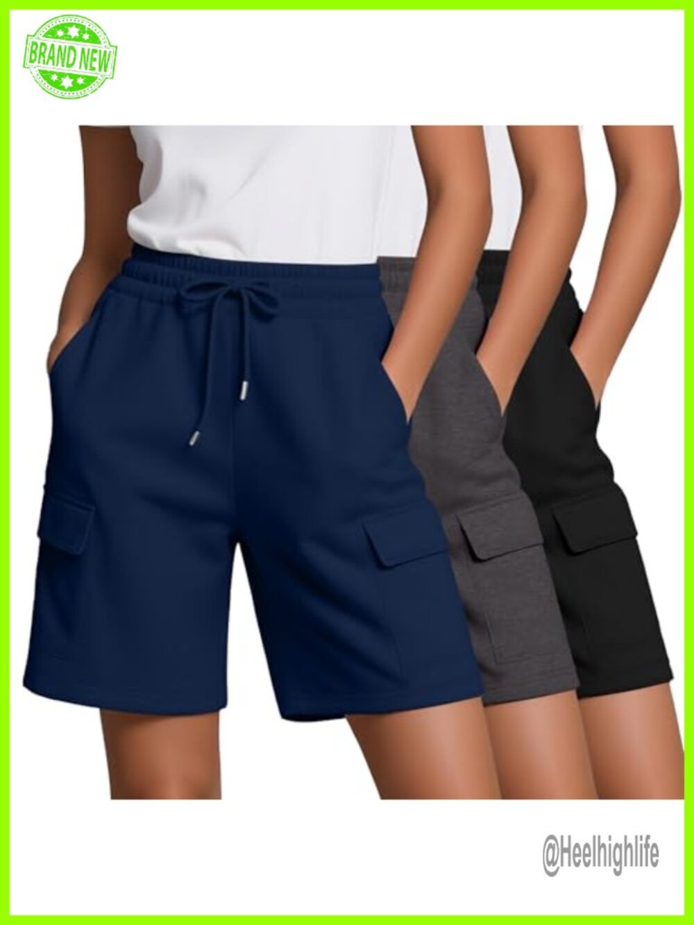 3 Pack Women's Bermuda Shorts with 4 Pockets Mid Rise Cotton Blend